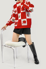 Red Cherry Prints Crew Neck Checkerboard Christmas