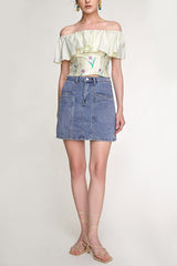 Light Blue Wash High Rise A-Line Mini Denim Skirt
