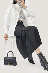 White Button-Up Lantern Sleeve Shirt