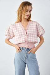 Jillian Light Pink Plaid Cardigan
