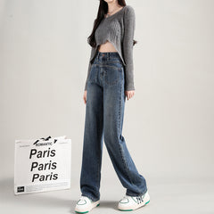 Blue High-Rise Straight-Leg Panel Pocket Jeans