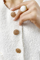 White Pocket Detail Gold Button Cropped Knitted Vest