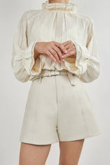 Dreamiest Love Ivory Long Sleeve Lace-Trimmed Blouse