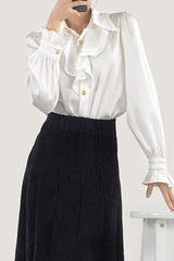 White Ruffle Lantern Sleeve Blouse