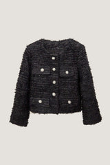 Black Single-Breasted Tweed Jacket