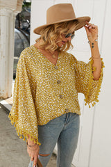 Sunshine Soul Printed Tassel Button-Up Top - 3 Colors