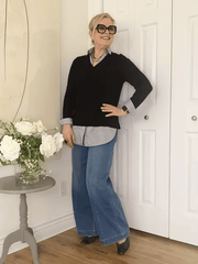 Vintage style sewn front wide leg jeans