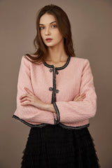 Pink Contrast Trim Tweed Jacket
