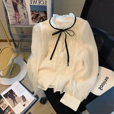 Lvory Long Sleeves Ruffled Neckline Blouse