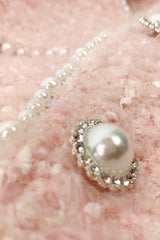 Misty Rose Wool-Blend Long Sleeve Button Up Pearl-Trimmed Jacket