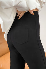 Black Stretch High Rise Front Slit Flared Jeans