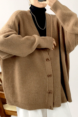 Brown Oversized Button Front Ribbed Knit Cardigan