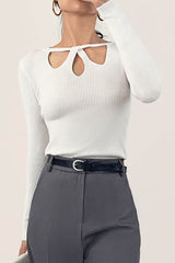 White Knitted Cut Out Detail Sweater