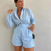 Casual Linen Blouse and Shorts Set