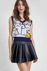 Midnight Blue Cat Print Knitted Vest