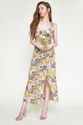 Multicolor Floral Print Tie Strap Wrap Midi Dress