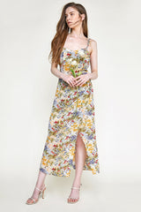 Multicolor Floral Print Tie Strap Wrap Midi Dress