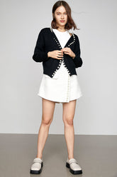 Willie Black Faux Pearl Decor Cardigan