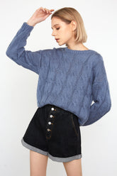 Floella Light Steel Blue Long Sleeve Sweater