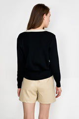 Lealia Black Contrast Knitted Cardigan