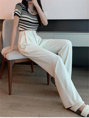 White High-Waisted Straight Trousers Slacks