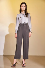 Grey Chiffon Tie-Neck Striped Shirt