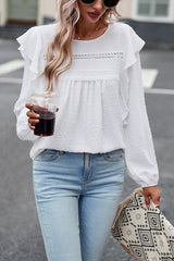 Miss You So Swiss Dot Lace Ruffled Long Sleeve Top - 5 Colors