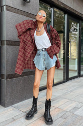 Chic Marvel Plaid Long Sleeve Top
