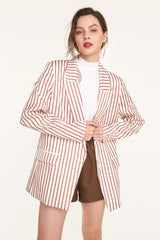 Indian Red Flap Pocket Striped Blazer