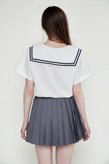 White Sailor Collar Short Sleeve Blouse