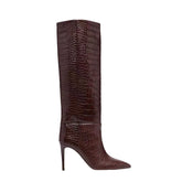 Brown embossed leather Mid-Calf Boots