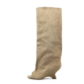 Summer Brown suede Peep toe Wedges Knee high Boots