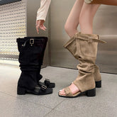 Summr Belt buckle Suede Knee high Boots