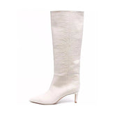 White crocodile grain Knee high Boots