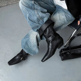Autumn Belt buckle cowhide Mid-Calf Boots