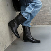 Autumn Black cowhide Slip-on Wedges Short Boots