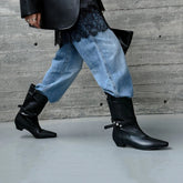 Autumn Black cowhide rivet Short Boots