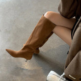 Autumn Brown Suede Kitten Heel Modern Boots