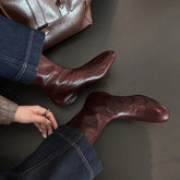 Autumn Brown cowhide Back zipper Skinny Boots