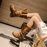 Autumn Cow suede Lace up Riding Boots