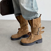 Autumn Cow suede platform Motorcycle Boots