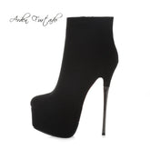 Autumn Suede Platform Metal Heel Short Boots