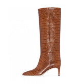 Crocodile Print Brown Knee High Boots