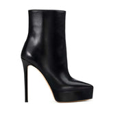 Spring Black PU Platform Thin heels Short Boots