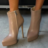 Spring Nude PU Platform Thin heels Short Boots