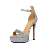 Summer Women's Sheep suede Round toe Platform Thin heels Super high heel Crystal word-cingulate Sandals