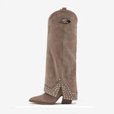 Women's Apricot Suede Knee High Boots