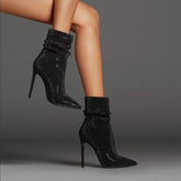 Women's Velvet High Heel Crystal Short Boots