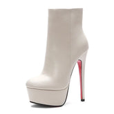 Women's White Genuine Leather Ankle Boots