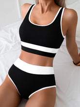 Athletic Bikini Set for Swimming Supportiveed Two Piece with Color Block Tops Panties Sportwear